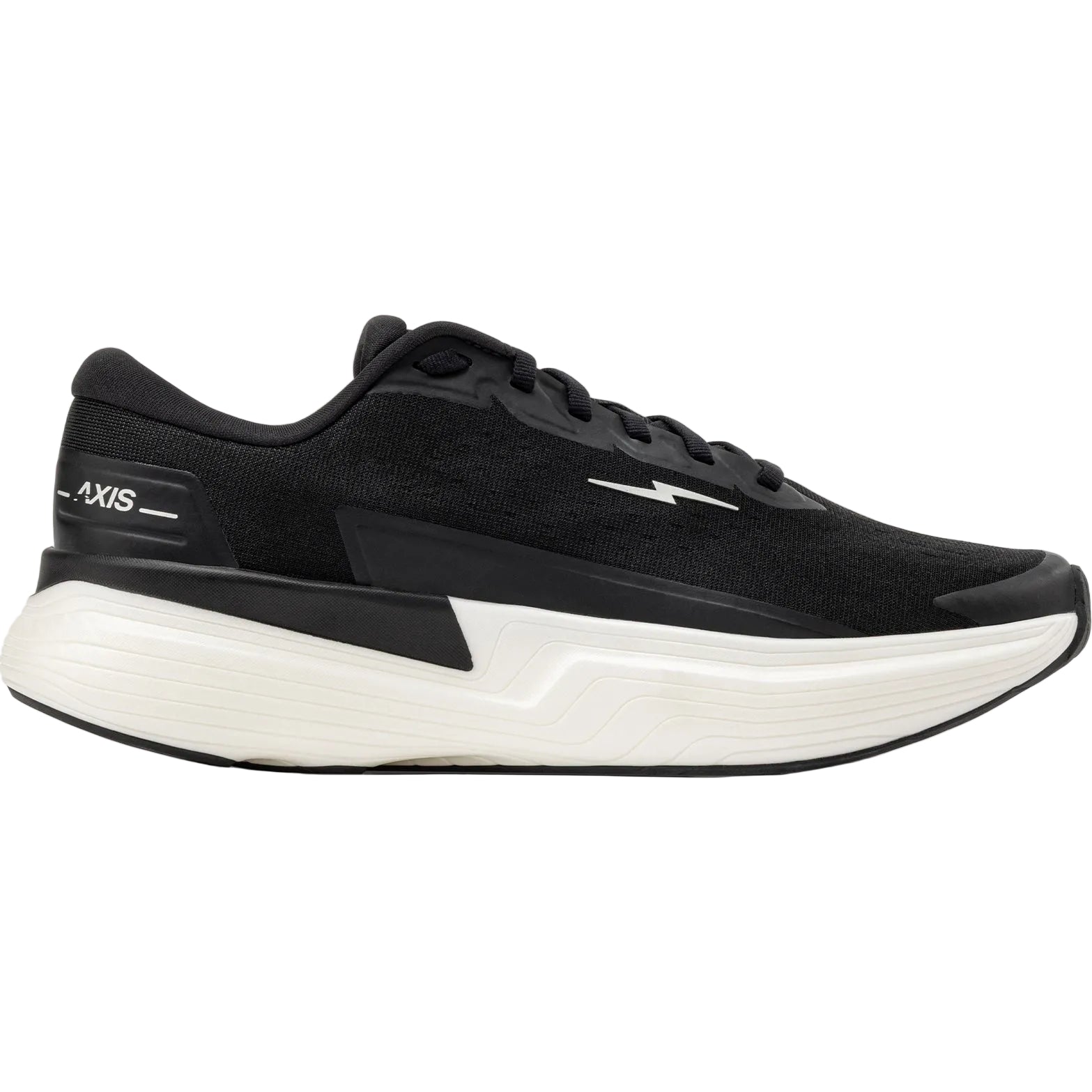 Hylo AXIS Running Shoes Black Undyed outer side view showing 38mm stack with 50% bio-based Hyperbolt foam and 60% bio-based Jacquard warp knit upper