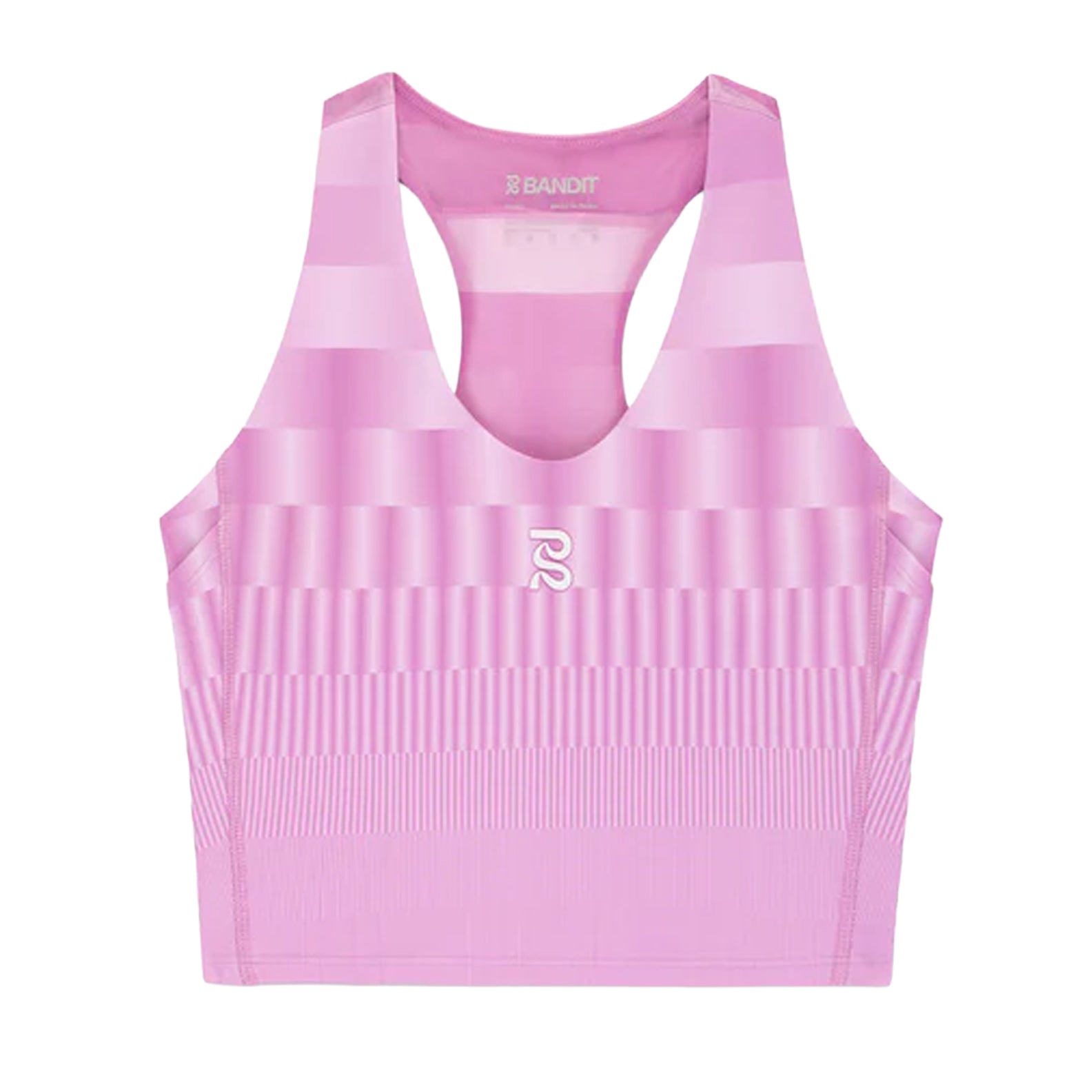 Women's Bandit Vanisher V-Neck Race Crop Top Growing Grid Orchid front product view showing rounded v-neck design with Vanisher compression fabric and two-tone reflective branding