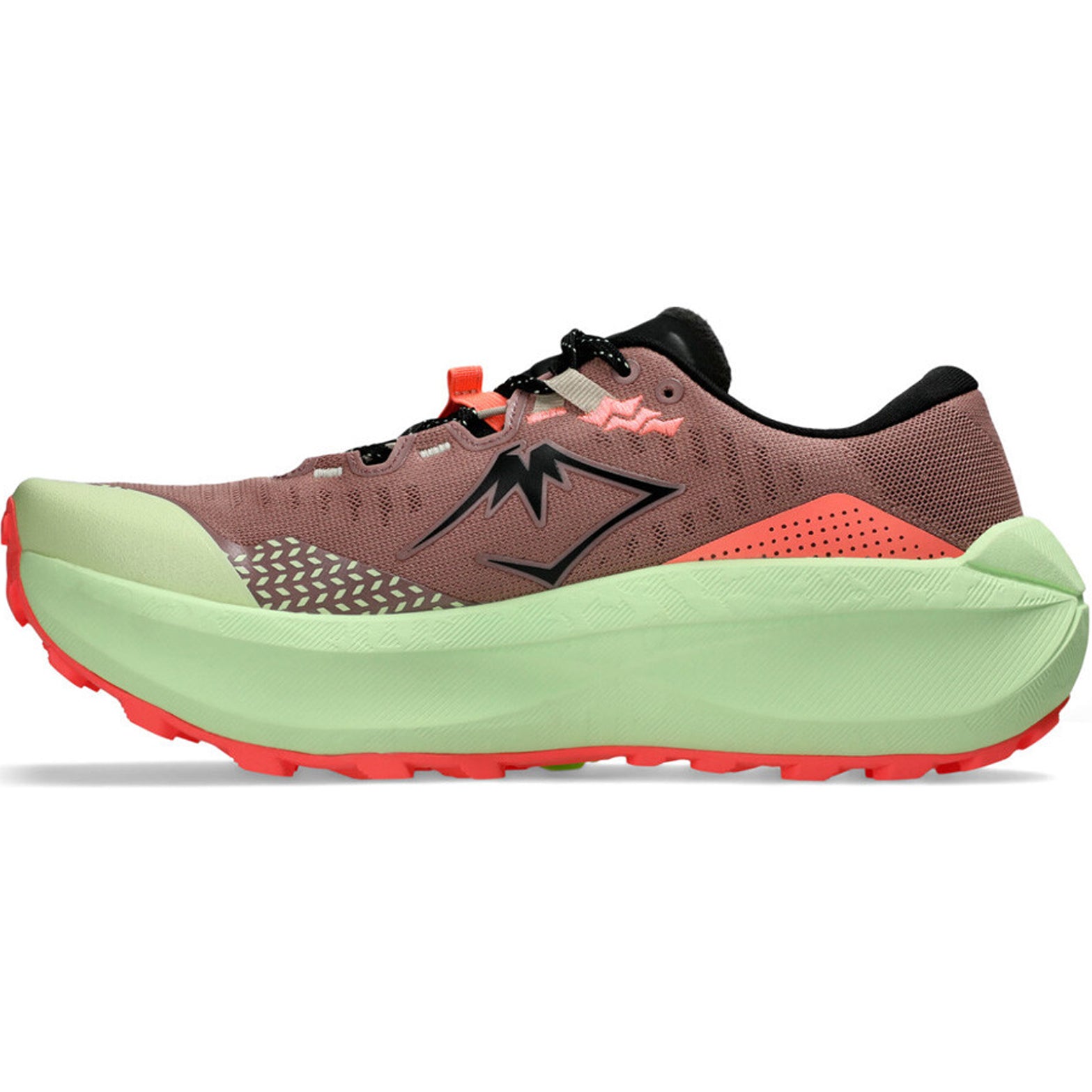 ASICS TRABUCO MAX 5 men's trail running shoe in Umeboshi / Black — inner view showing umeboshi engineered mesh upper, black midsole detailing, GUIDESOLE curved sole technology and FF BLAST PLUS foam construction