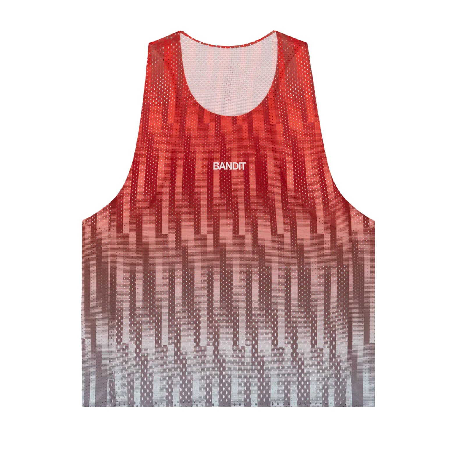 Men's Bandit Shredder Shorty Race Singlet Uneven Gradient Poppy front product view showing cropped design with gradient mesh construction and high neckline