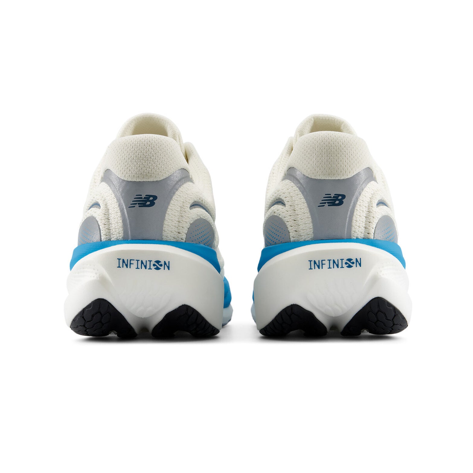 Men's New Balance 1080v15 Running Shoes Angora Altitude heel view showing Infinion midsole technology with moulded contour details for enhanced cushioning and long-lasting performance