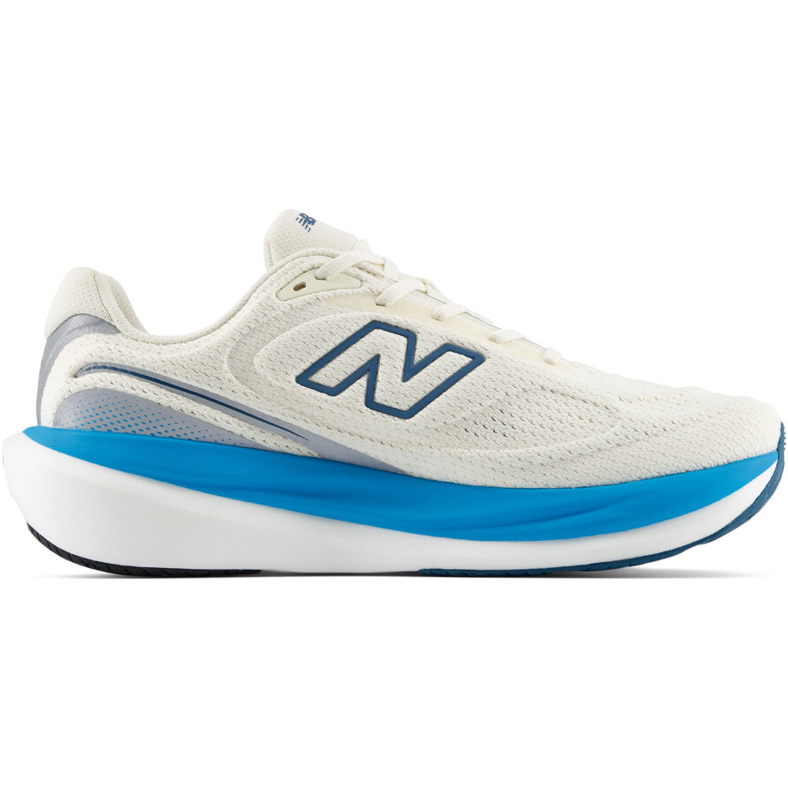 Men's New Balance 1080v15 Running Shoes Angora Altitude outer side view showing Infinion midsole technology with moulded contour details for enhanced cushioning and energy return during daily training