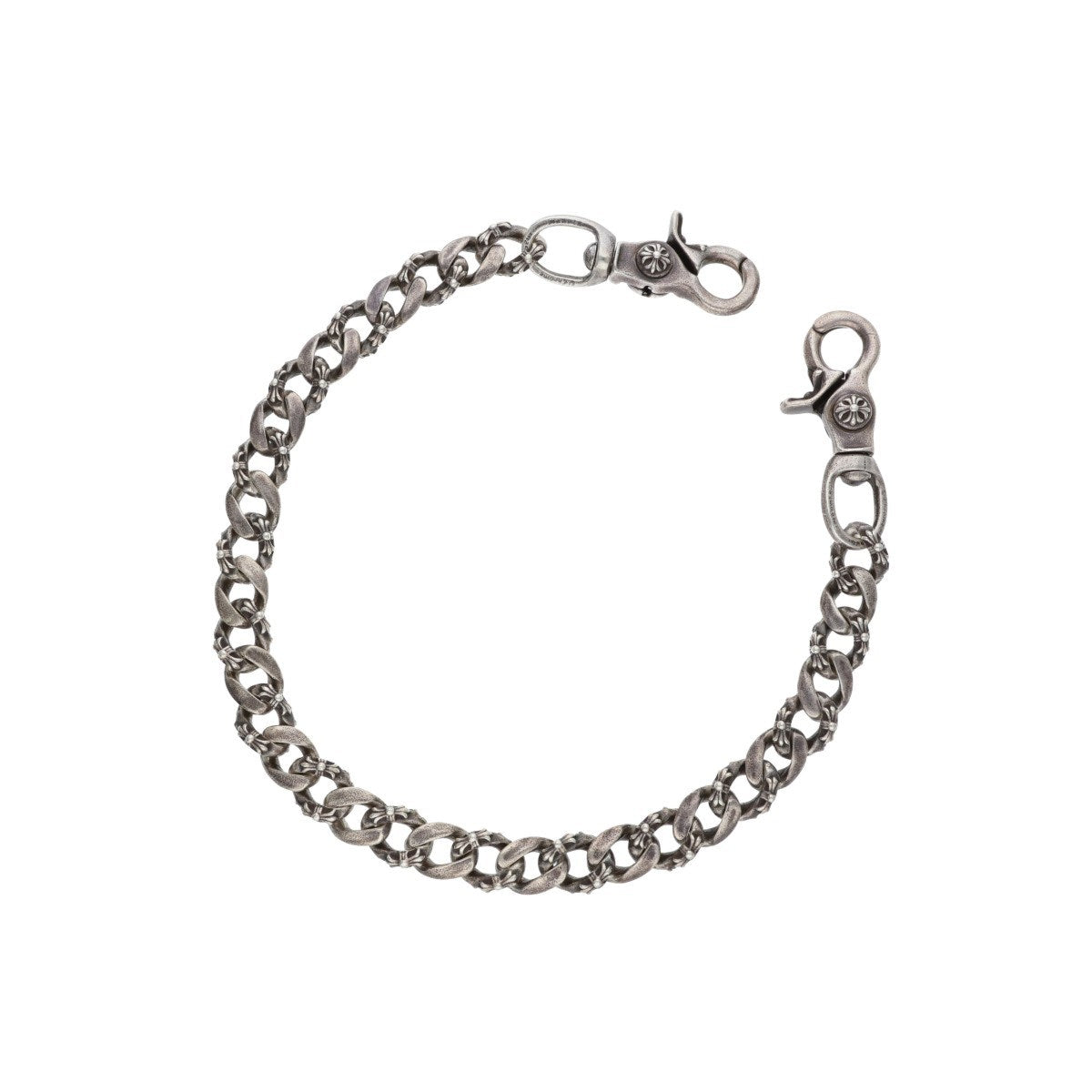 Antiqued Silver-Tone Fleur Link Chain Bracelet