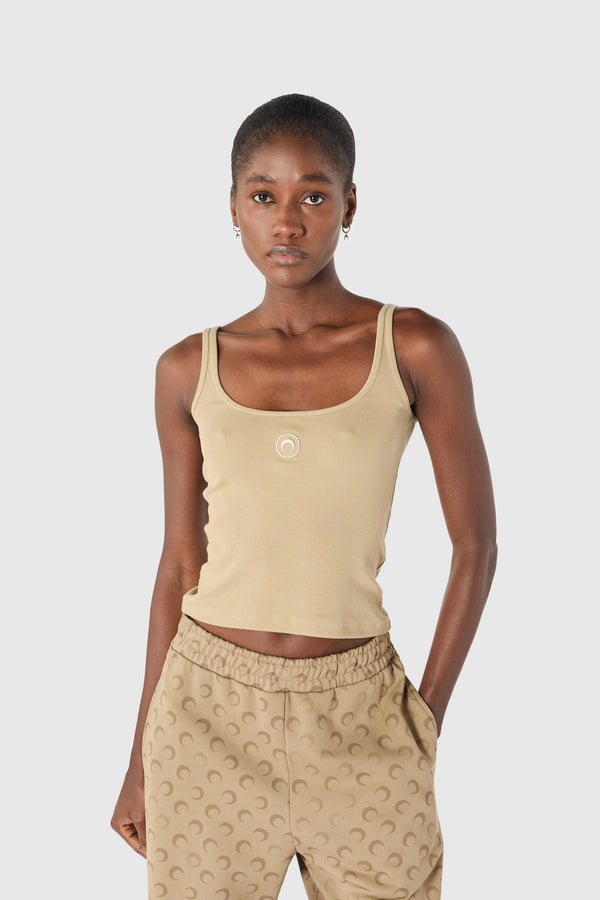MOON LOGO RIBBED JERSEY CROPPED TANK TOP