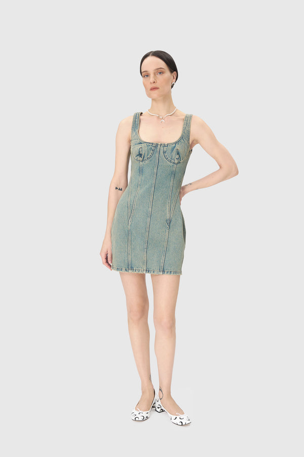Moon Laser Denim Mini Dress