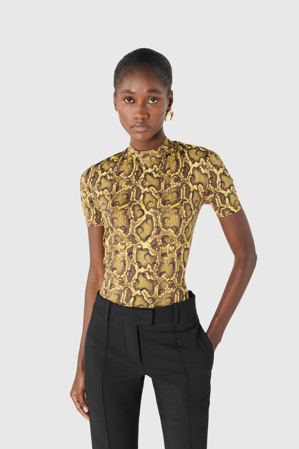 PYTHON PRINTED JERSEY SS CREWNECK TOP