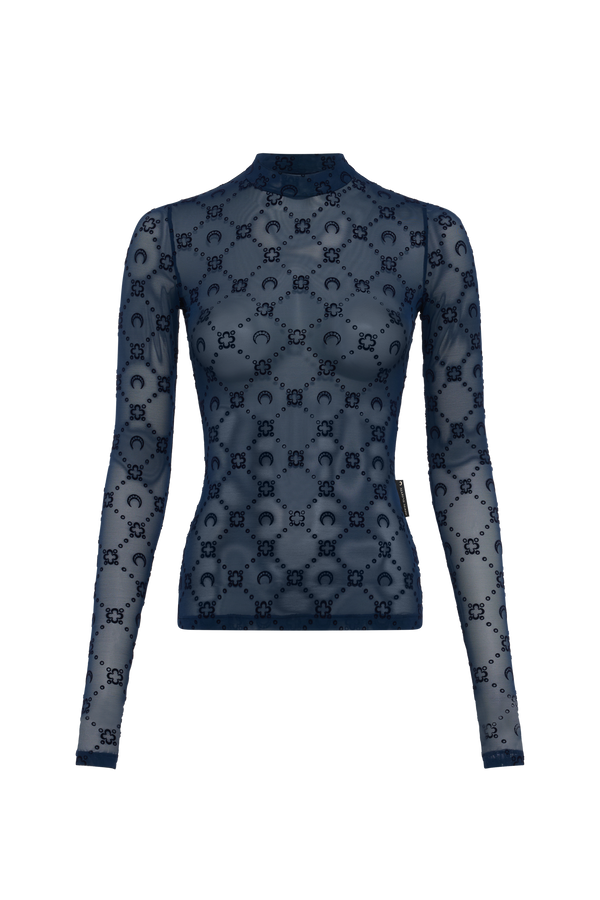 Moonogram Mesh Flock Second Skin Highneck Top