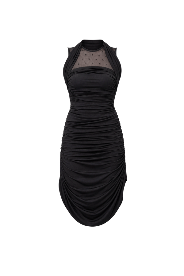 Asymetrical crepe jersey & plumetis midi dress
