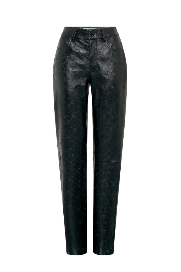 Moonogram Embossed Leather Straight Leg Pants