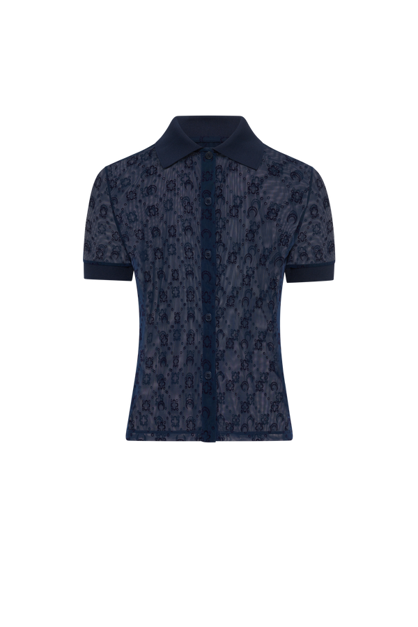 Moonogram mesh flock polo shirt