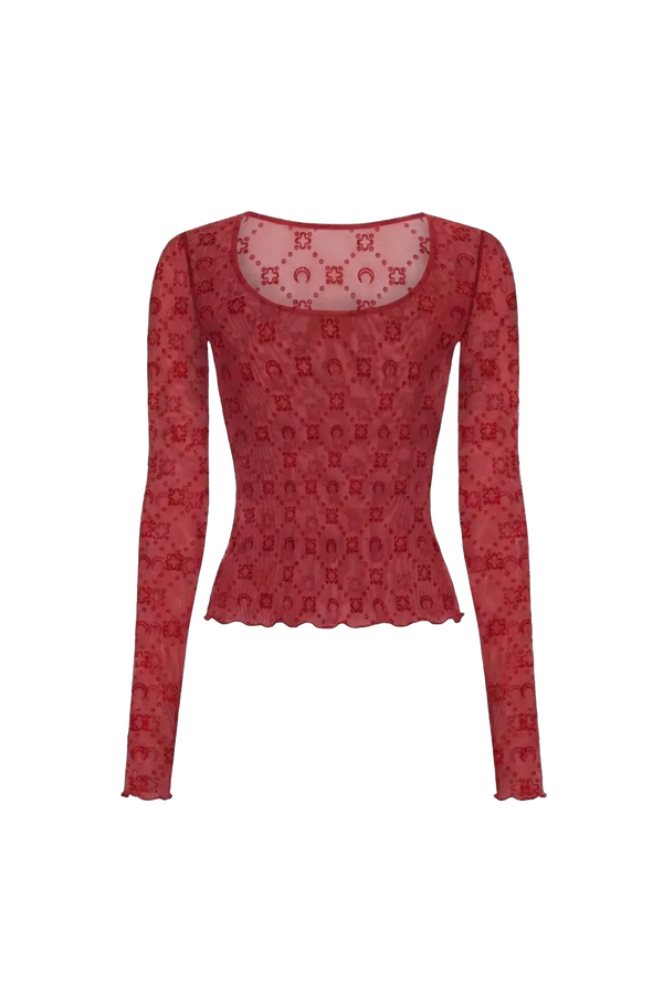 MOONOGRAM MESH FLOCK LS ROUNDNECK TOP