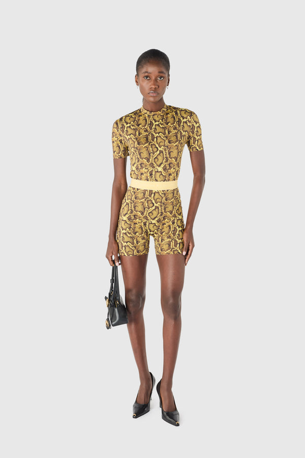 PYTHON PRINTED JERSEY MINI SHORTS