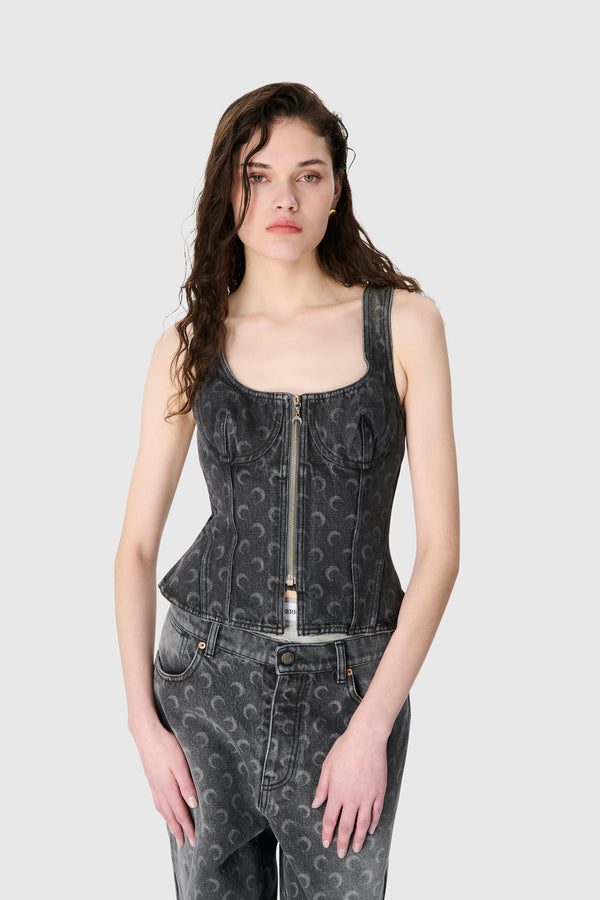 MOON LASER GREY WASH DENIM BUSTIER TOP