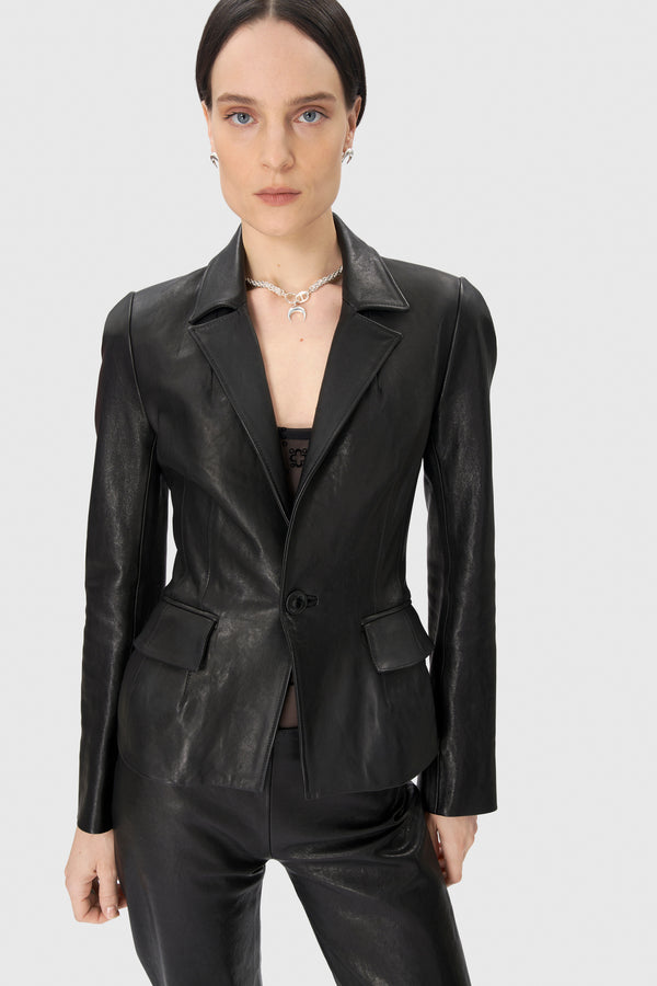 Satin Grain Leather Fitted Jacket