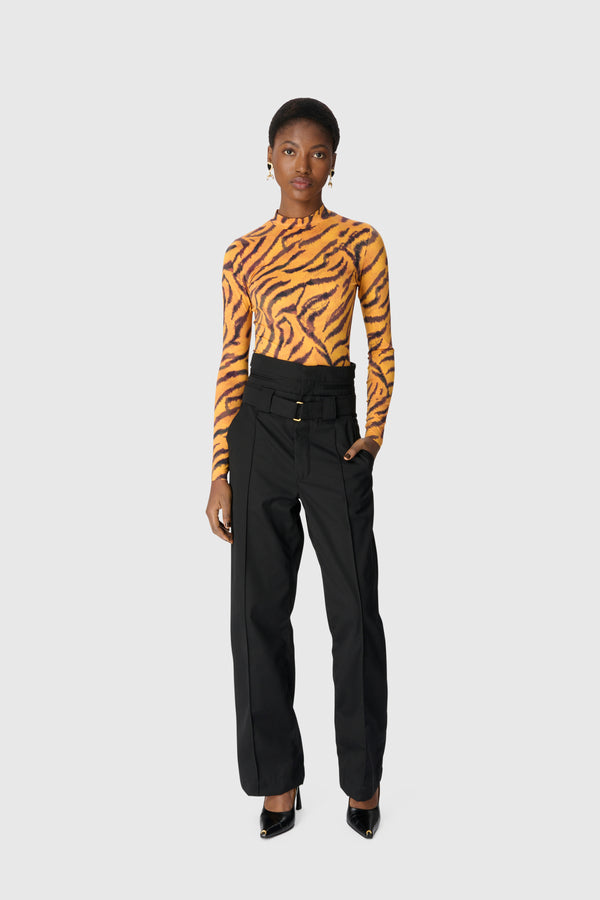 TIGER PRINTED JERSEY LS HIGHNECK TOP