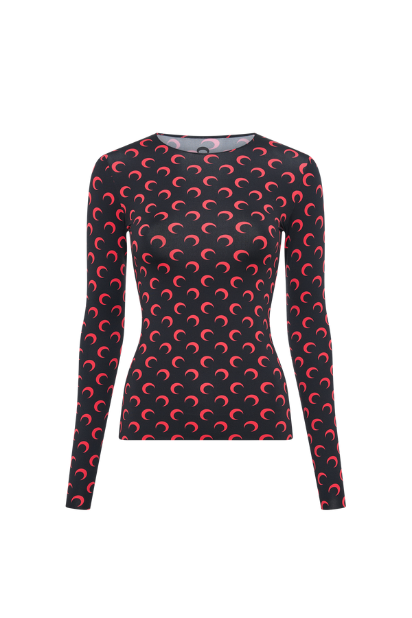 MOON PRINTED JERSEY LS CREWNECK TOP