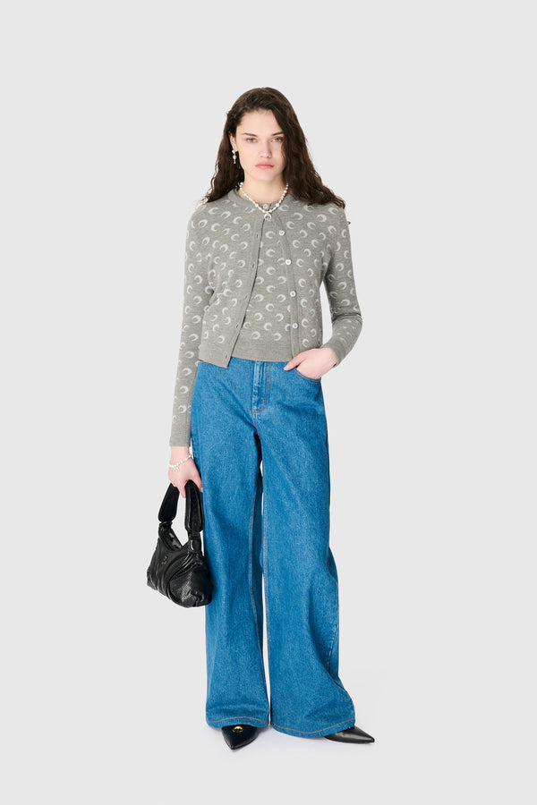 MOON LASER BLUE WASH DENIM HIGH-WAIST FLARE JEANS