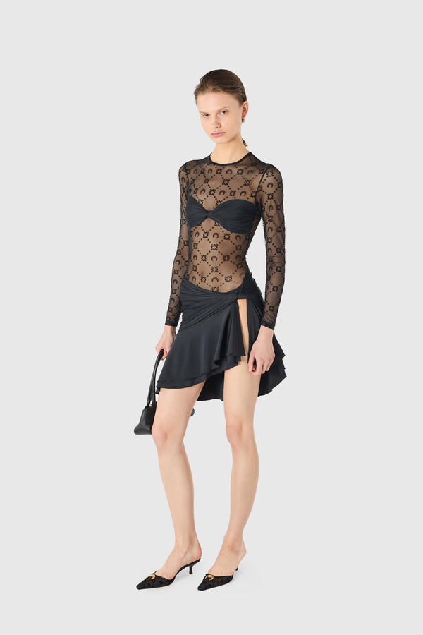 Moonogram mesh flock ruffles mini dress