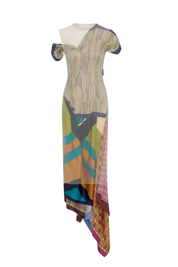 Upcycled Silk Scarves Long Fitted DreSS