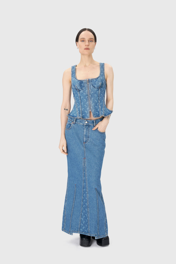 Moon Laser Denim Bustier Top