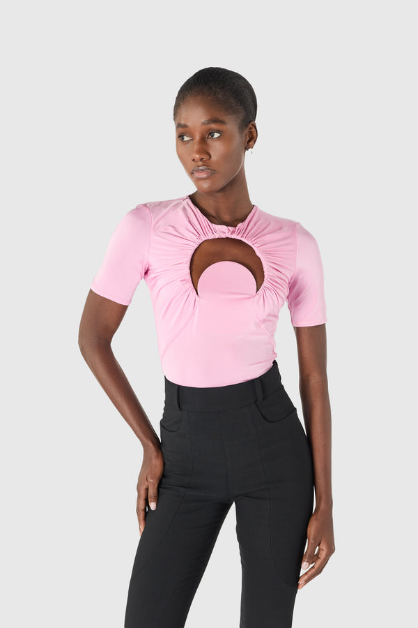 Moon gathered jersey short sleeves top