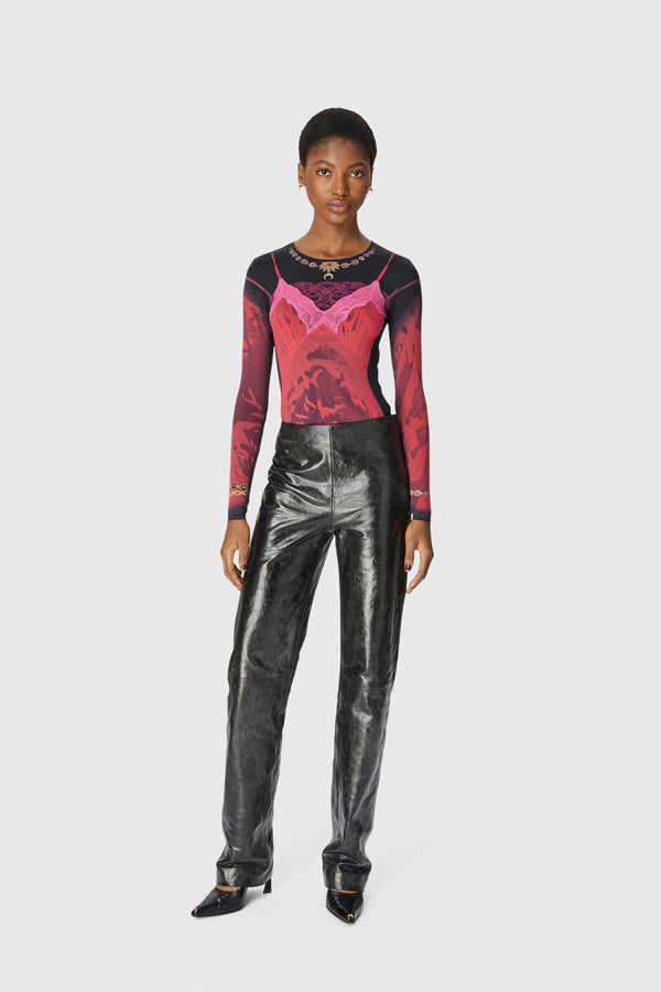 WET NUISETTE PRINTED JERSEY LS CREWNECK TOP