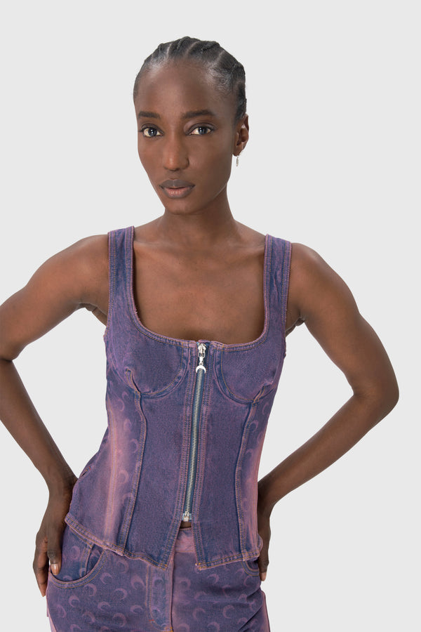 Moon Laser Denim Bustier Top