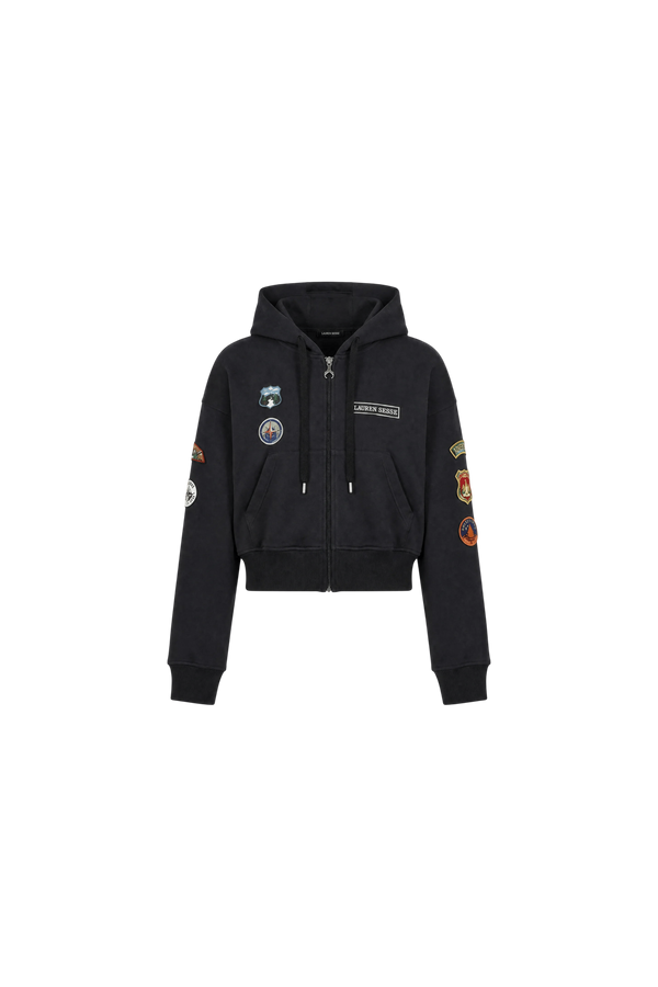 Scout patches zipped cropped hoodie organic cotton