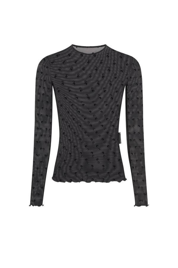 Plumetis moon mesh flock long sleeves top