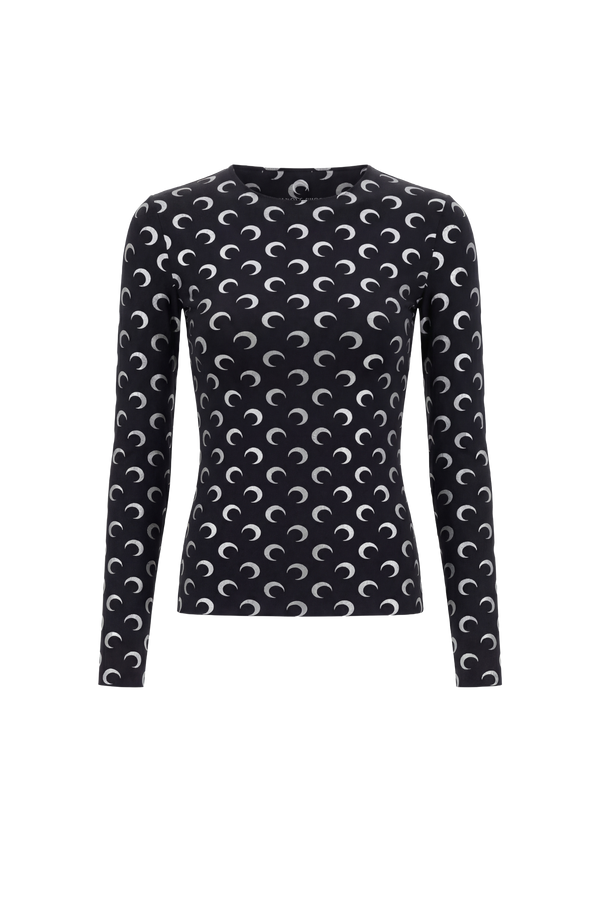 MOON FOIL PRINTED JERSEY LS CREWNECK TOP