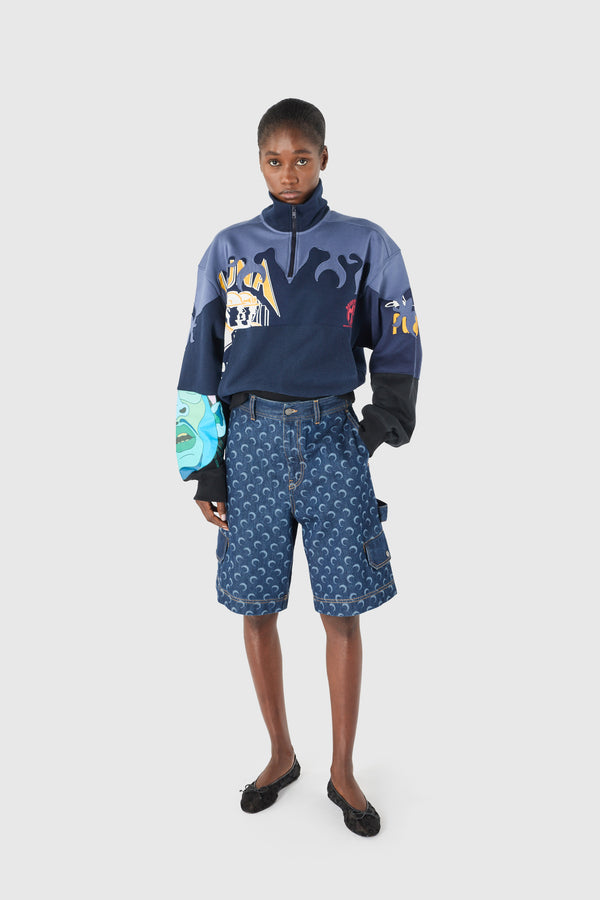Midnight blue denim bermuda with pockets