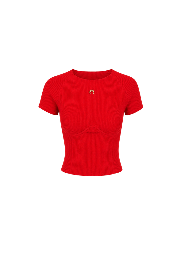 Knit short sleeves top