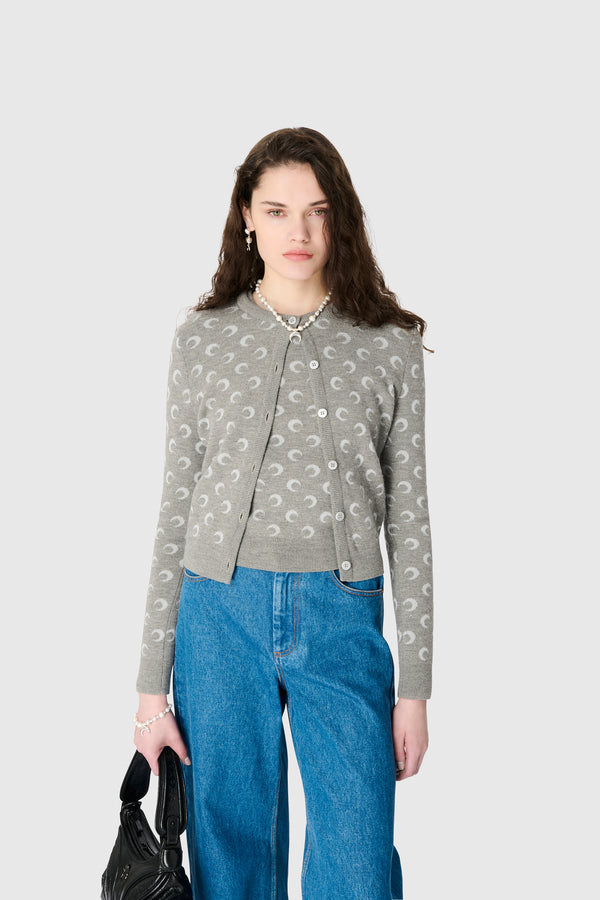 MOON JACQUARD KNIT FITTED CARDIGAN