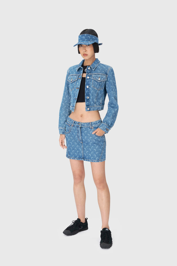 MOON LASER BLUE WASH DENIM CROPPED JACKET