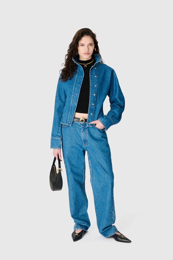 MOON LASER BLUE WASH DENIM BAGGY JEANS