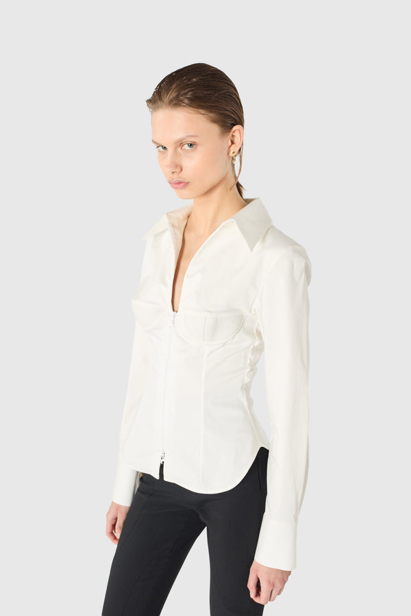 Deadstock stretch percale zipped shirt
