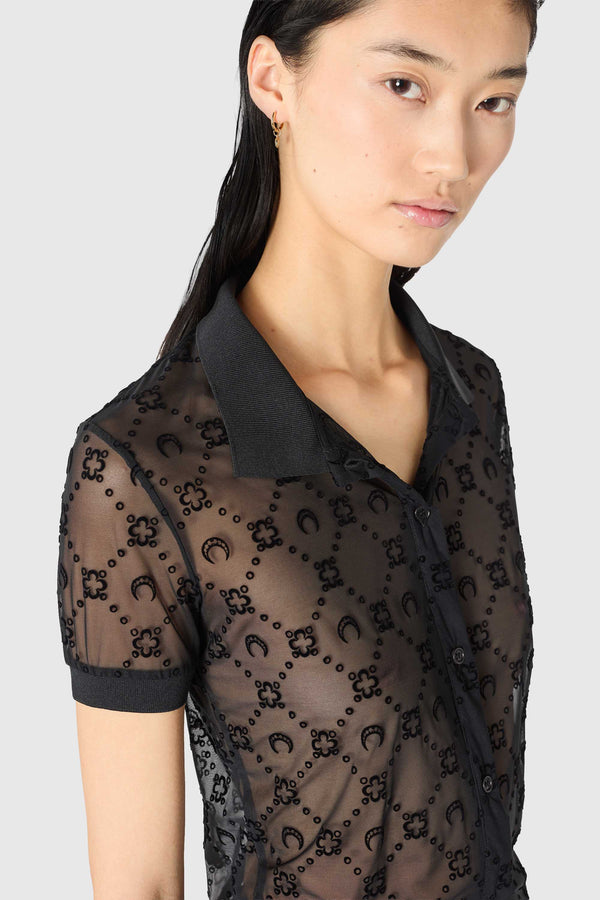 Moonogram mesh flock polo shirt