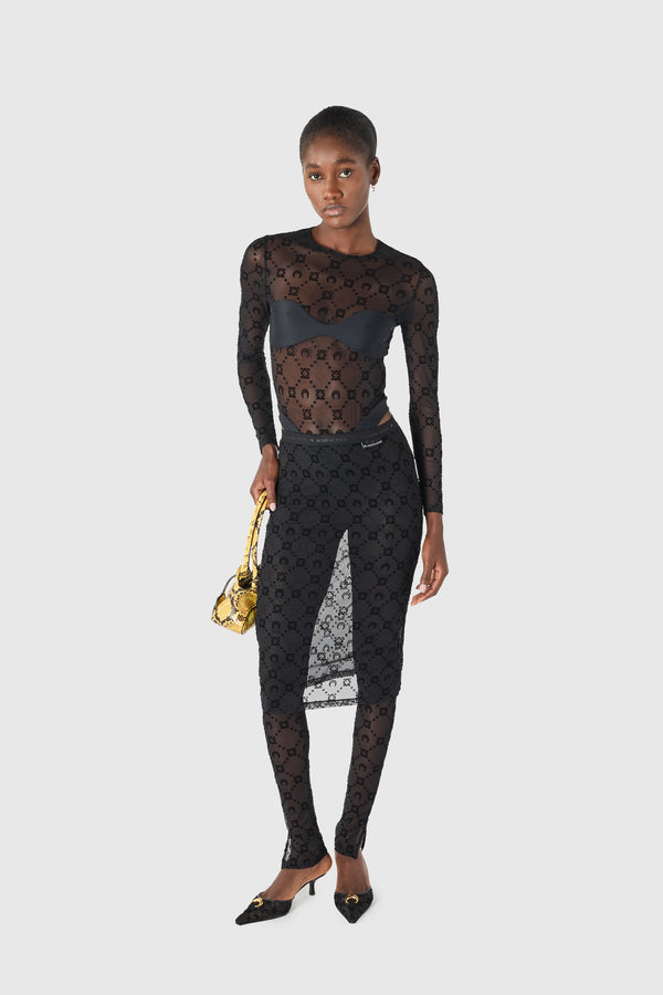 MOONOGRAM MESH FLOCK PANT-SKIRT