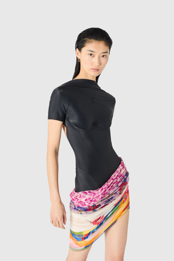 JERSEY AND SILK SCARVES MINI DRESS