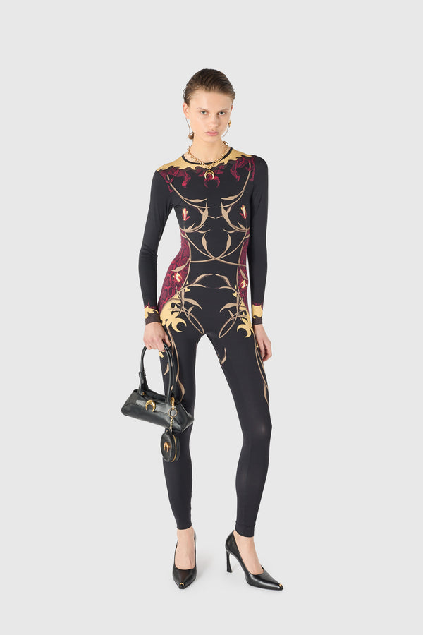 Flowers printed jersey catsuit
