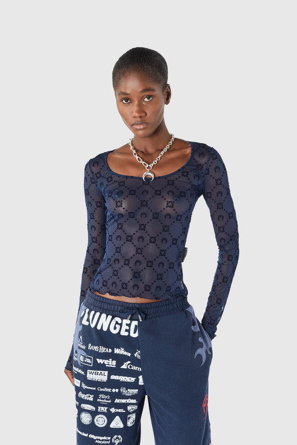 MOONOGRAM MESH FLOCK LONG SLEEVES ROUNDNECK TOP