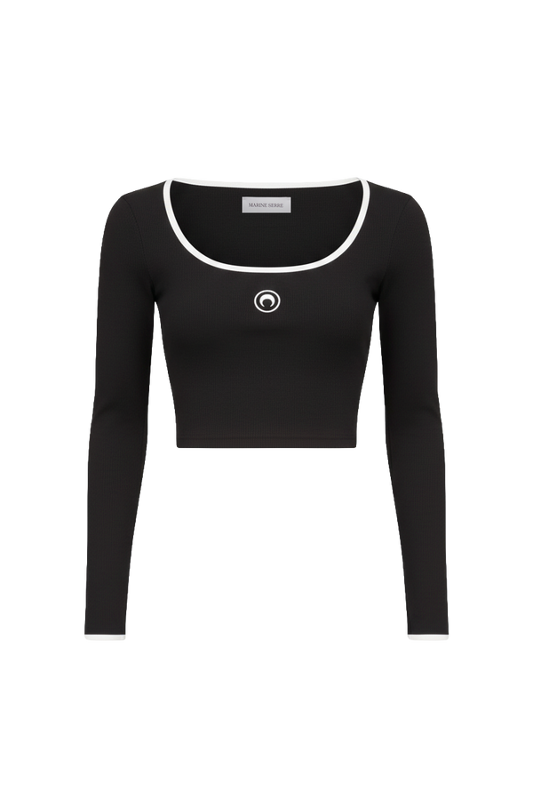 MOON LOGO BICOLOR JERSEY LS ROUNDNECK T-SHIRT ORGANIC COTTON