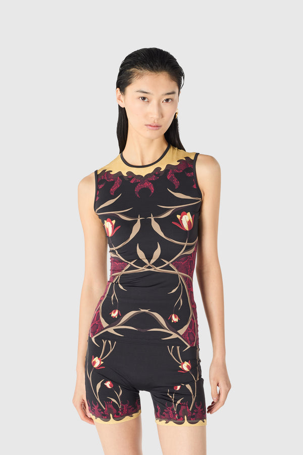 Flowers printed jersey second skin top