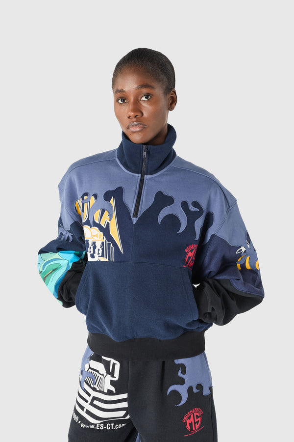Upcycled jersey sweatshirt with flowers patches