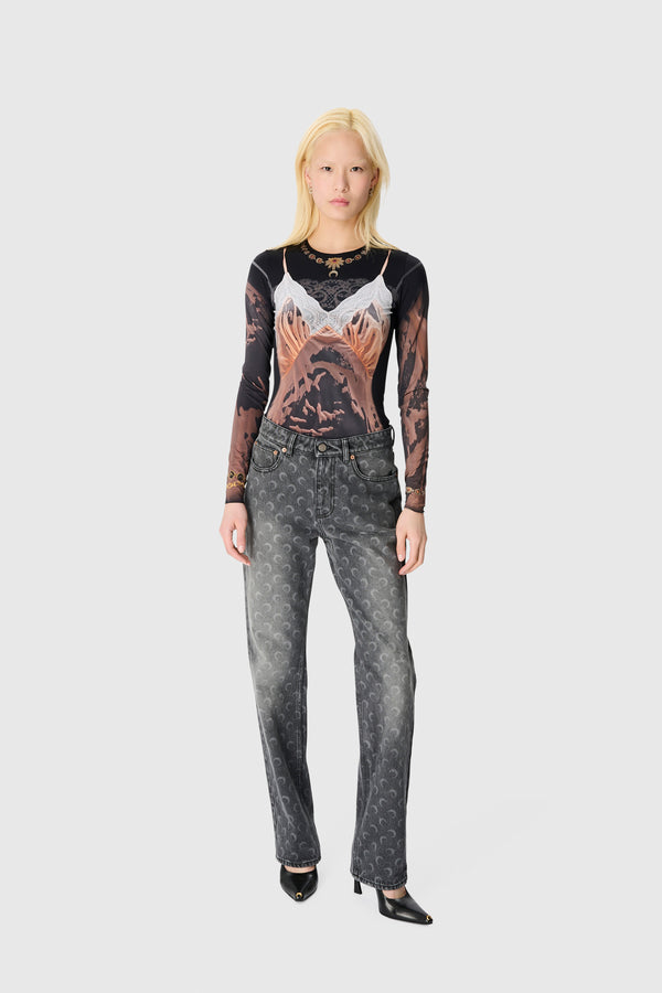 MOON LASER GREY WASH DENIM STRAIGHT JEANS