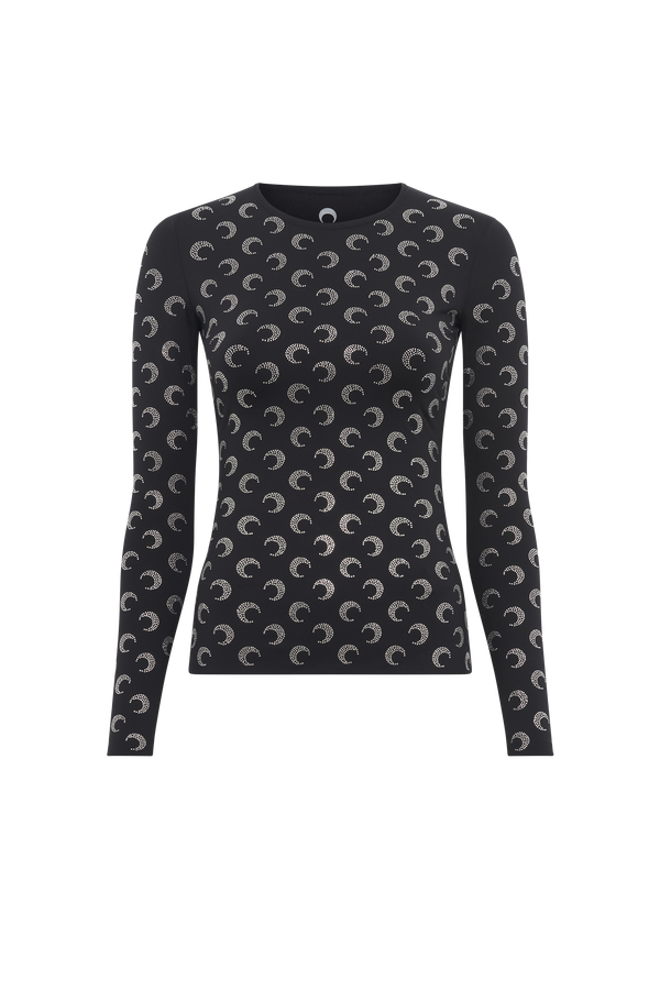 Recycled Moon Strass Jersey Second Skin Crewneck Top