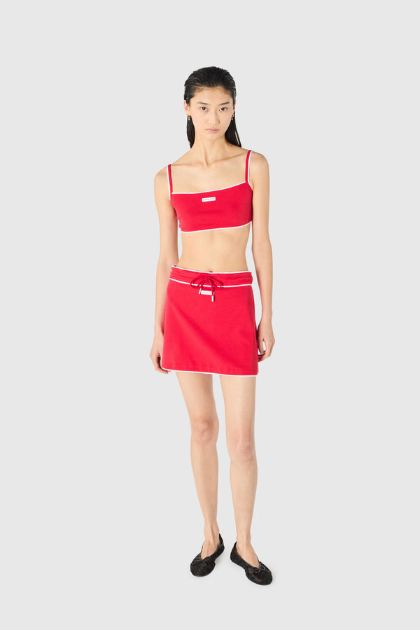 Light ribbed jersey drawstring-waist mini skirt organic cotton