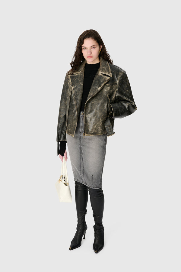 VINTAGE MOON LEATHER BIKER JACKET