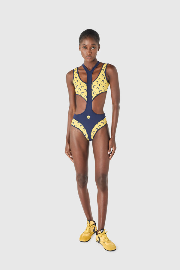 Athleisure cut out bodysuit with moon inserts