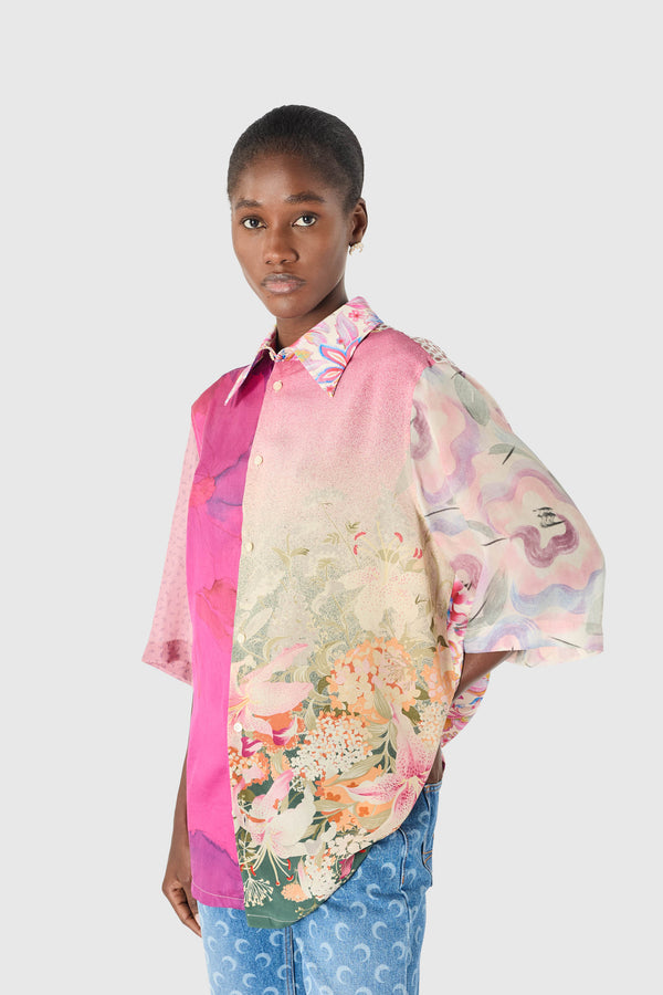 UPCYCLED SILK SCARVES LOOSE SS SHIRT